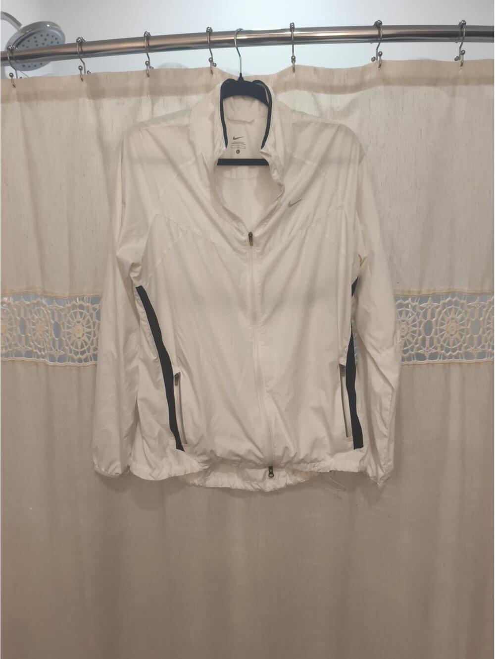 Nike Women’s Windbreaker SZ L White Full Zip Hood Vented Track Jacket RN 56323